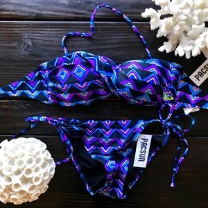 NWT Roxy Geometric Bandeau and Tie Side Bikini